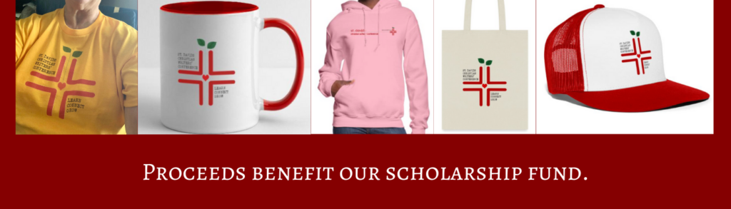 banner with red background showing items with organization's logo that can be purchased to support scholarship fund